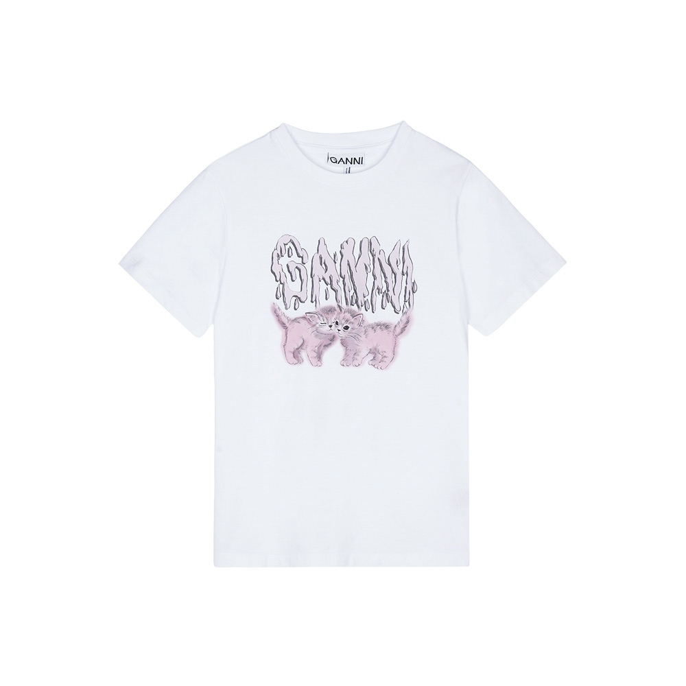 가니 여성 CATS 프린팅 릴렉스핏 반팔 티셔츠 화이트 T3862-151