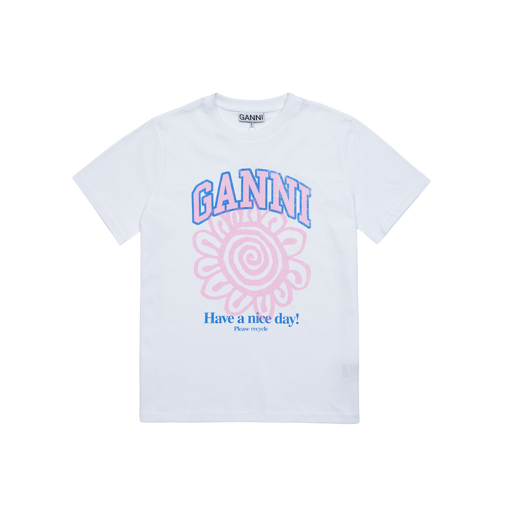 가니 여성 저지 플라워 반팔 티셔츠 화이트 T3716-151