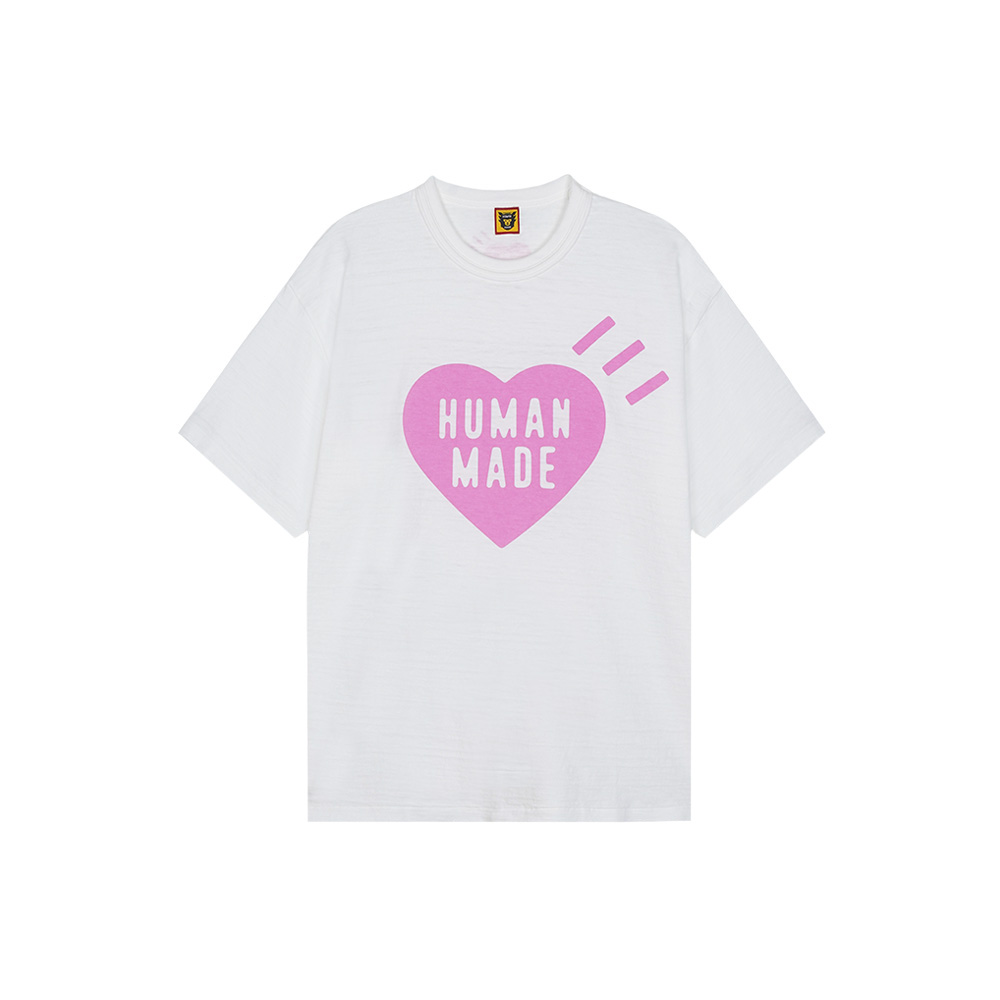 [휴먼 메이드]하라주쿠 오프라인 스토어 한정판 하트 티셔츠 (화이트 핑크) HM26TE018-WH