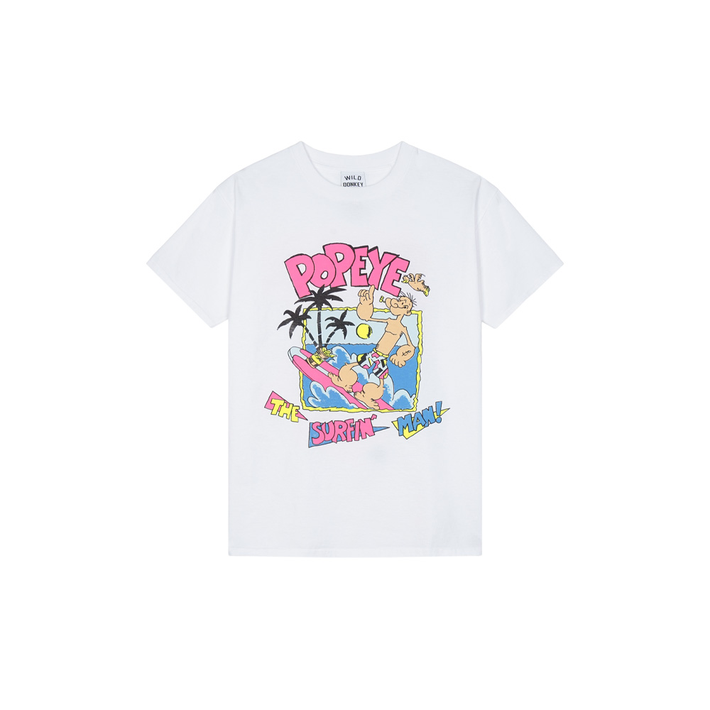 와일드동키 남녀공용 T-SURFIN 반팔티셔츠 화이트 T-SURFIN MAN-WD018