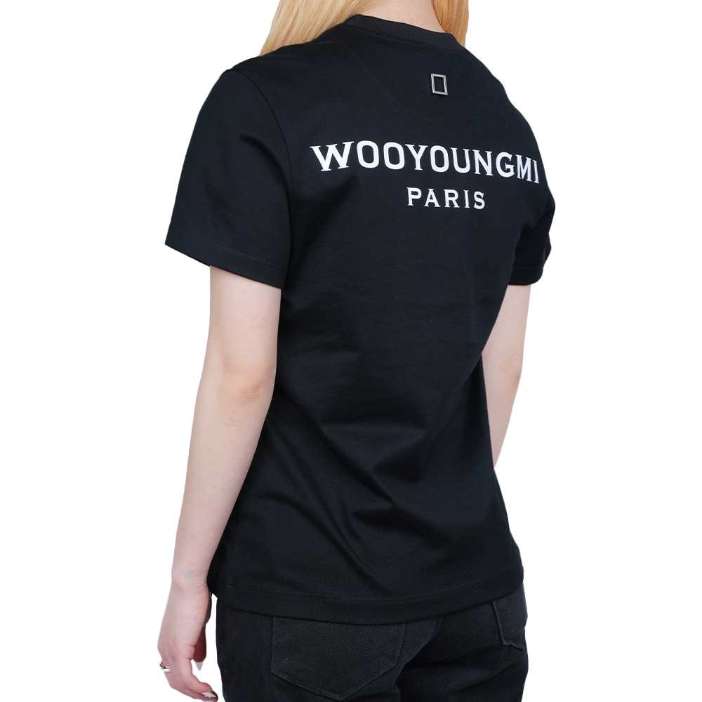 당일배송우영미 여성 백로고 뱃지 라운드 코튼 반팔티셔츠 블랙 M233TS07708B
