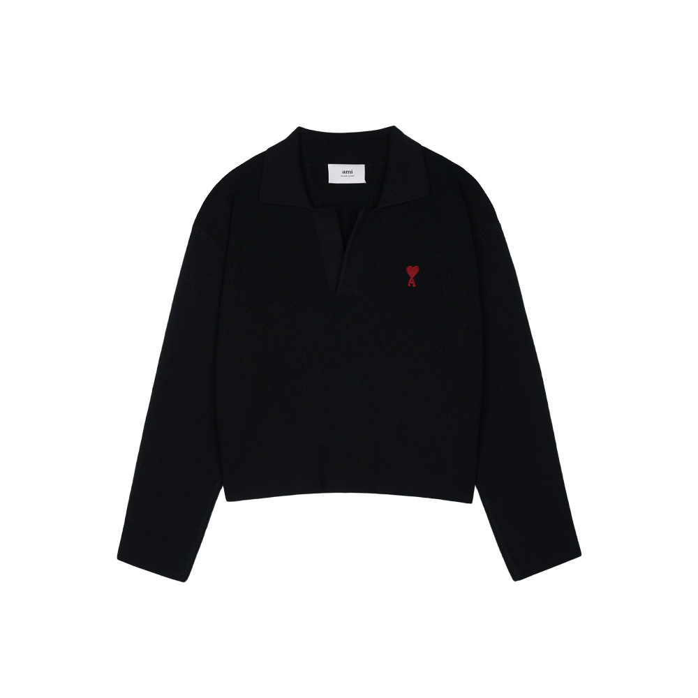 아미 여성 하트 로고 오픈 폴로 니트 블랙 UPL346-KN0042-001