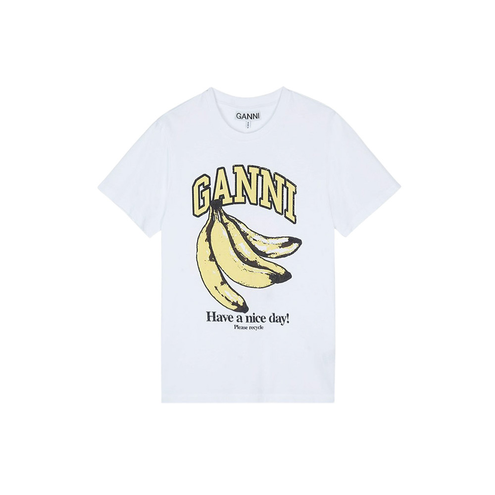 가니 여성 BANANA 프린팅 릴렉스핏 반팔 티셔츠 화이트 T3861-151