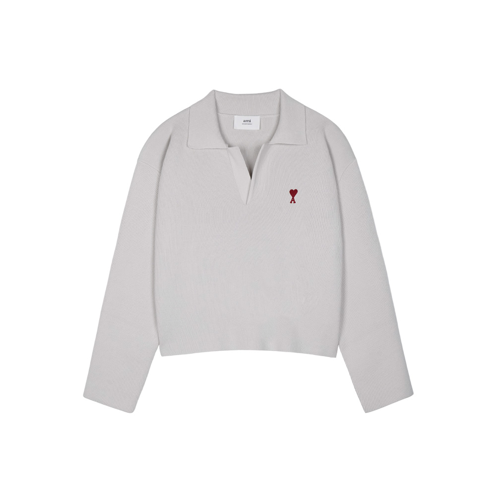 아미 여성 하트 로고 오픈 폴로 니트 초크 UPL346-KN0042-193