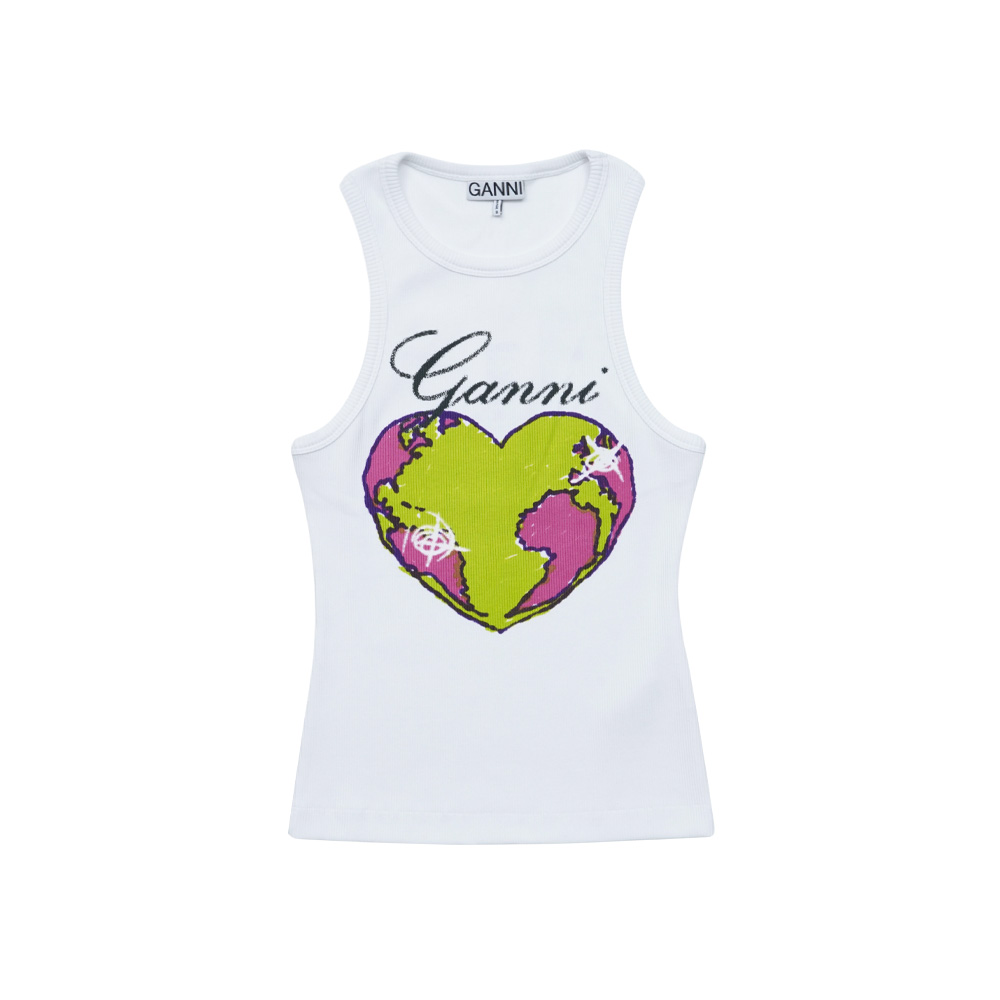 가니 여성 그래픽 립 HEART 탱크 탑 화이트 T3781-151