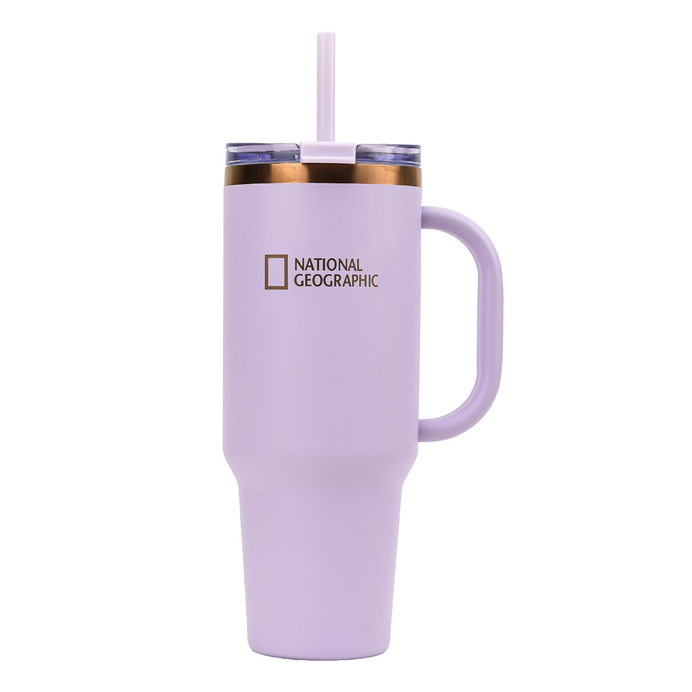 내셔널지오그래픽 더블벤티 골드라인 스텐빨대 텀블러 대용량 1.2L(모브)