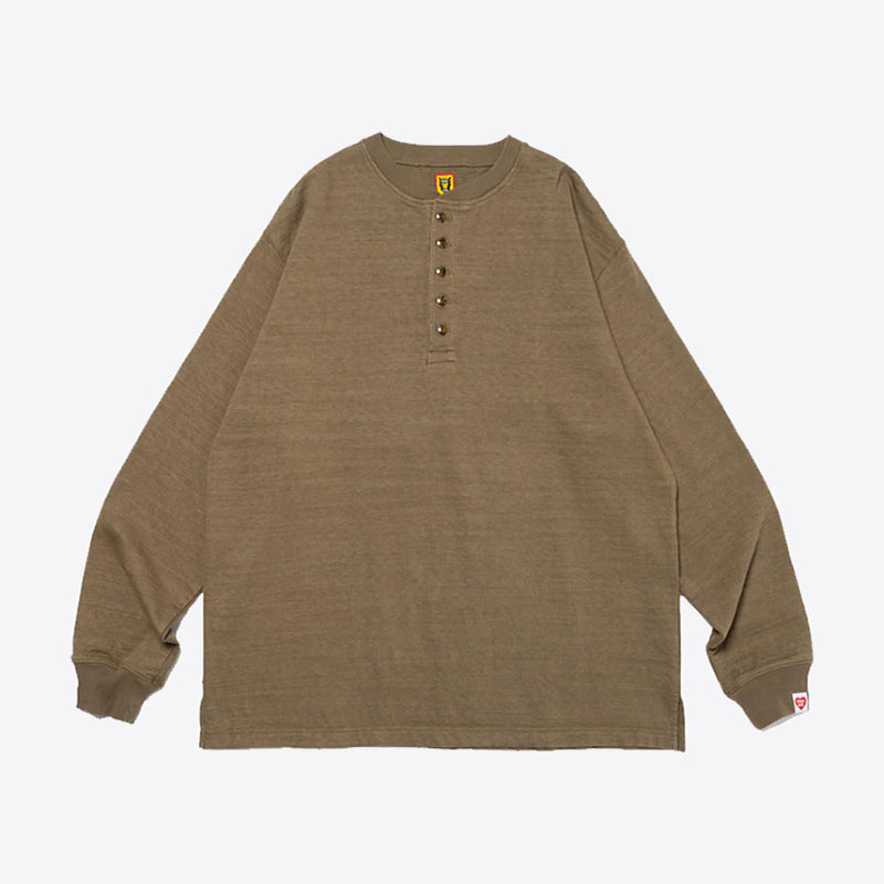당일배송휴먼메이드 오버사이즈 헨리넥 긴팔 티셔츠 (올리브드랩) HM26CS013
