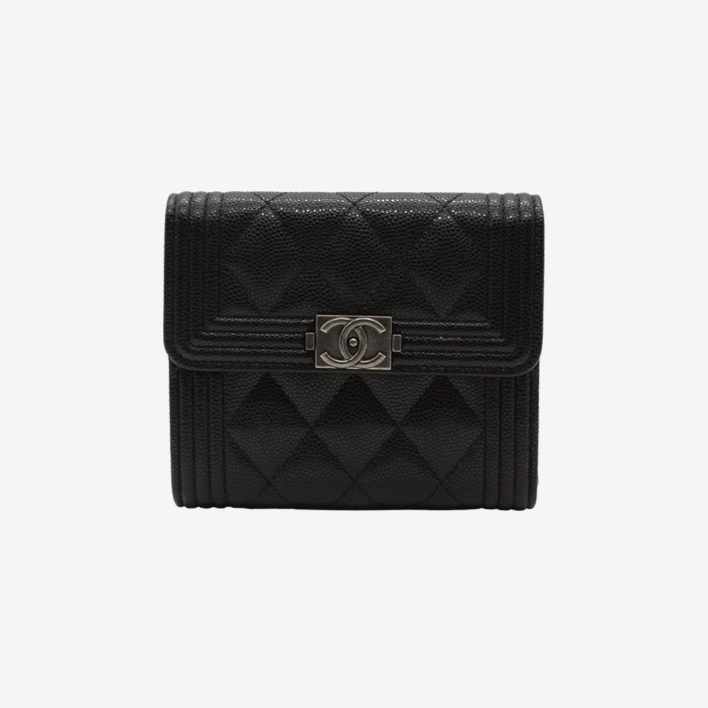 [국내/당일]샤넬 보이 샤넬 반지갑 캐비어 루테늄 은장 블랙 A80734