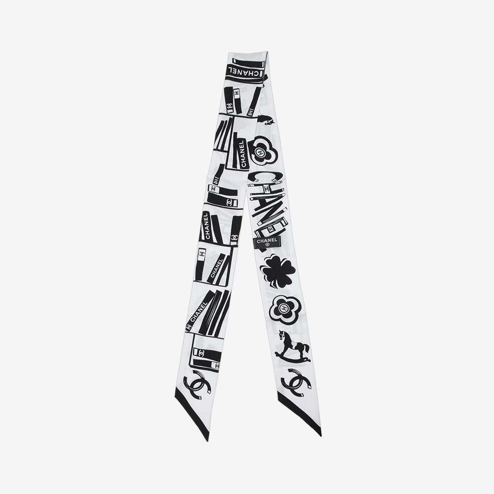 [국내/당일]샤넬 실크 트윌 슬림 방도 헤어밴드 화이트 블랙 AA8527