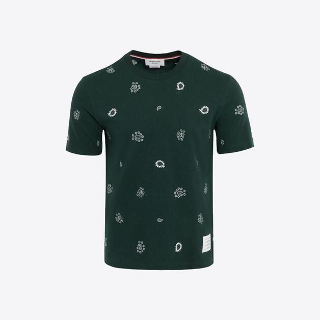 당일배송[톰브라운] MJS236E J0089 320 페이즐리 올 오버 패턴 라운드넥 숏슬리브 그린 남성 반팔