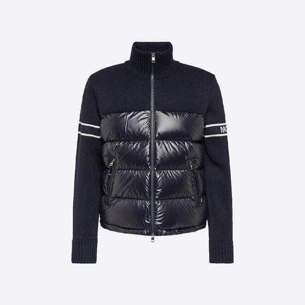 당일배송몽클레어 남성 암 레터링 자수 모크넥 니트 믹스패딩 네이비 9B00016 M1121 742