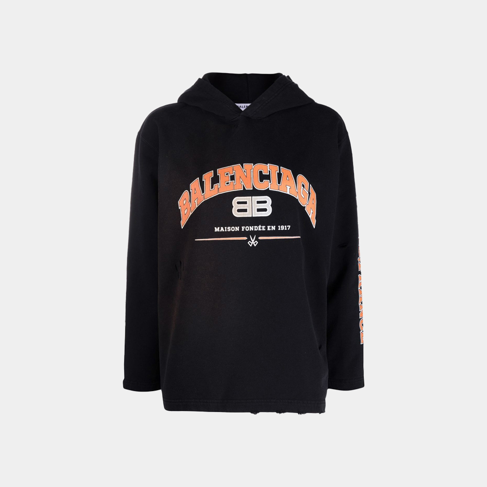 당일배송발렌시아가 공용 BB로고 빈티지 데미지 크롭 후드 티셔츠 블랙 670946 TLVJ3 0107