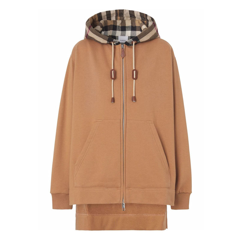 당일배송버버리 여성 빈티지 체크 디테일 후드 집업 카멜 자켓 8043180 1420