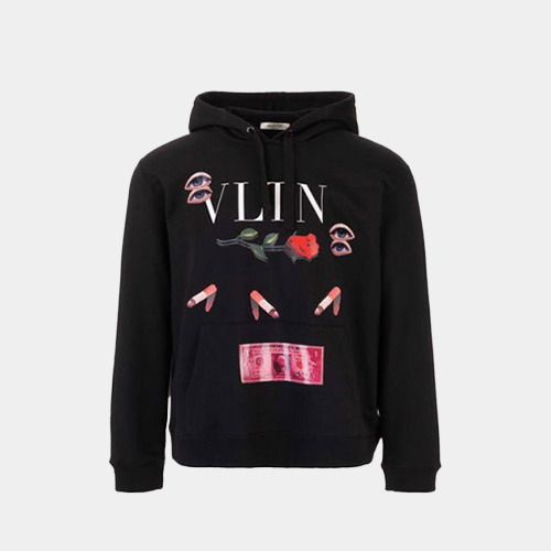 당일배송발렌티노 남성 에밀로 빌라바 VLTN 로고 후드 블랙 UV3MF15F6KS 0NO