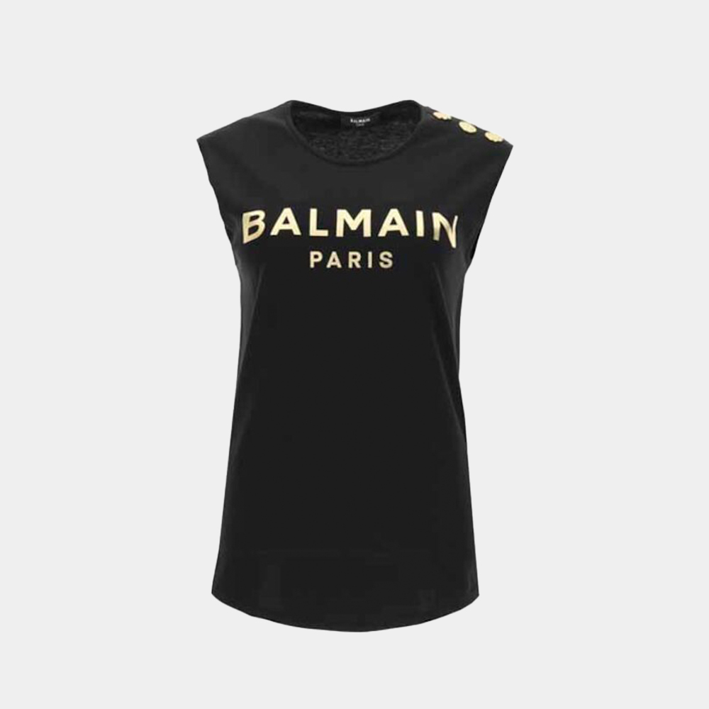 당일배송발망 여성 금장로고 골드버튼 탑 슬리브리스 블랙 YF1EB005BB28 EAD