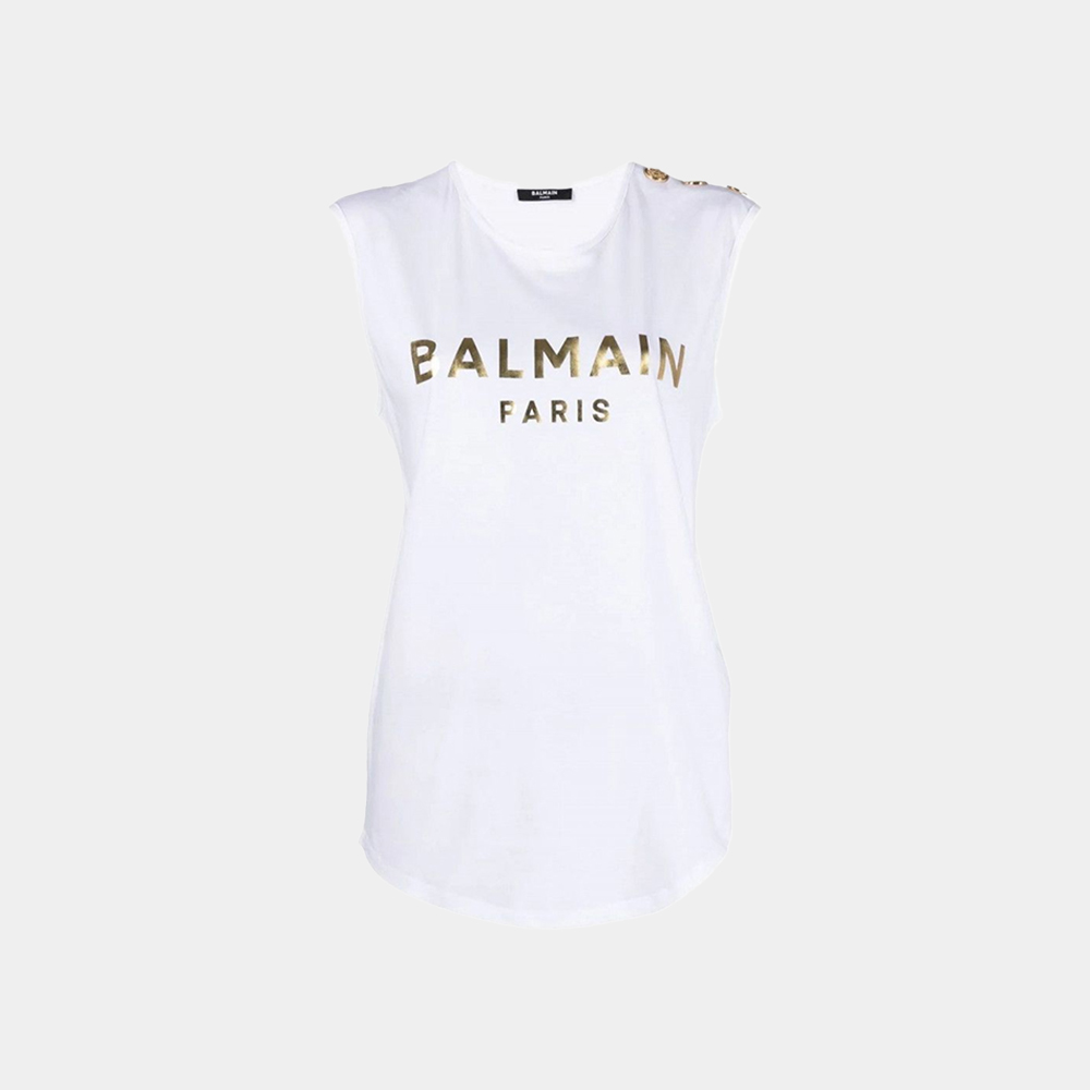 당일배송발망 여성 금장로고 골드버튼 탑 슬리브리스 화이트 YF1EB005BB28 GAD