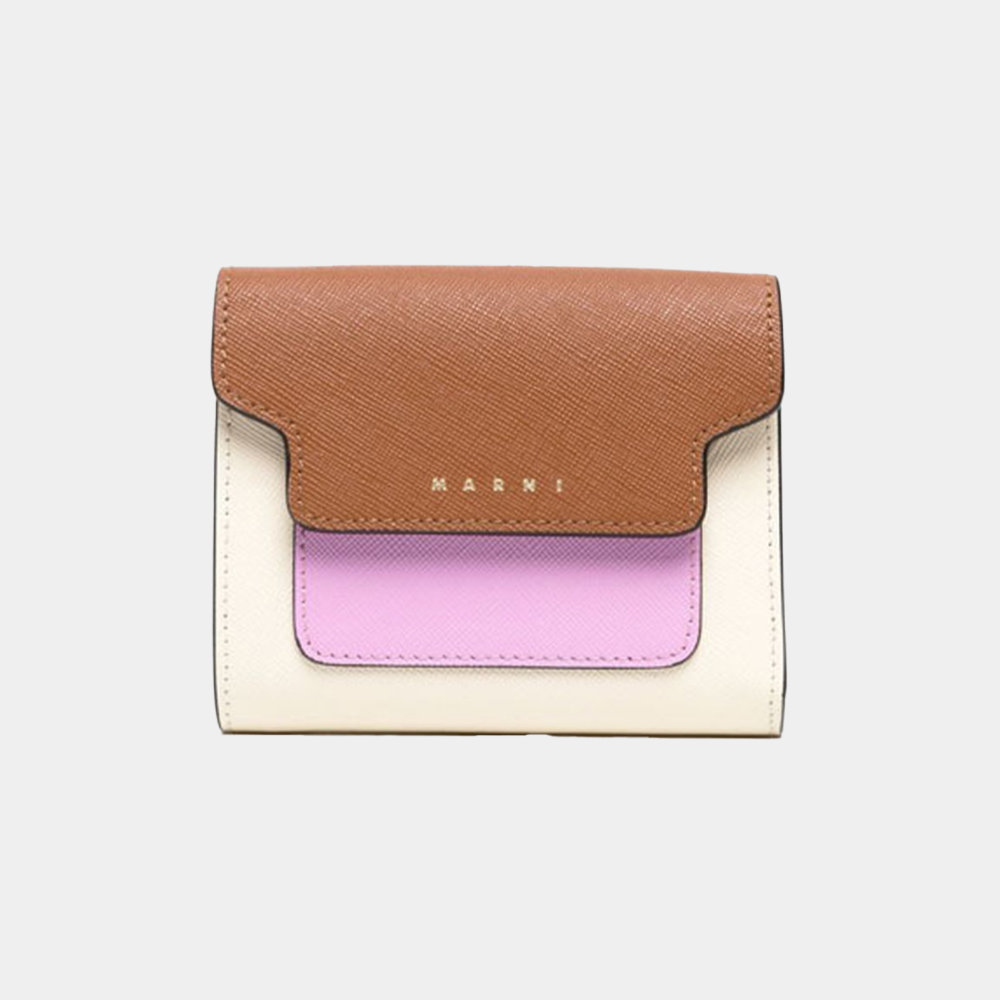 당일배송마르니 여성 골드로고 사피아노 3단 반지갑 모카핑크캔디셀 지갑 PFMO0052U8LV520 Z565N
