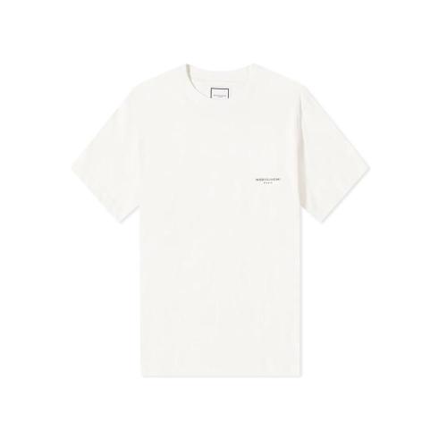 우영미 백 스퀘어 라벨 라운드 코튼 반팔티셔츠 아이보리 남성 W233TS01702I