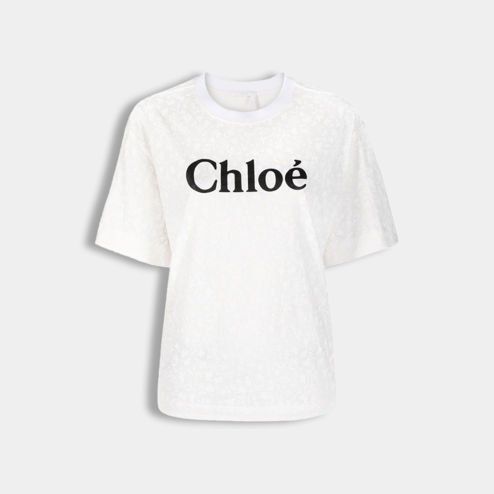 당일배송끌로에 여성 펀칭 포인트 오버 프린팅 코튼 반팔티셔츠 화이트 CHC21SJH83183 101