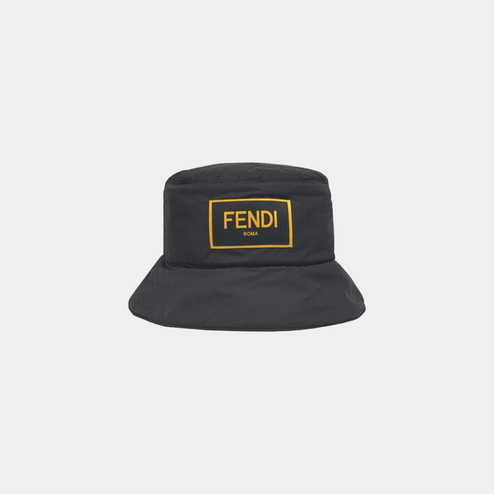 당일배송펜디 공용 스퀘어 옐로우 로고 나일론 버킷햇 블랙 모자 FXQ801 ADRT F0QA1