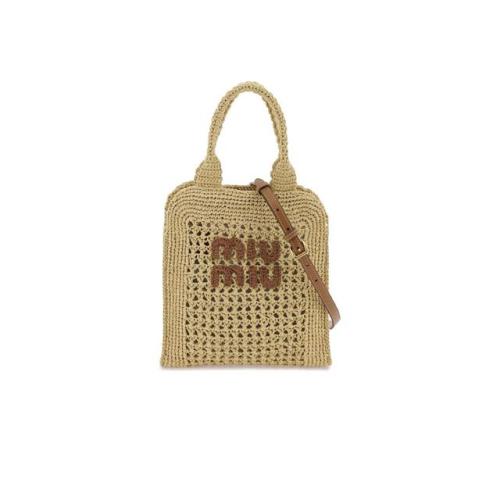 미우미우 로고 라피아 토트백 베이지 여성 5BA283 2DO1 F0A5T
