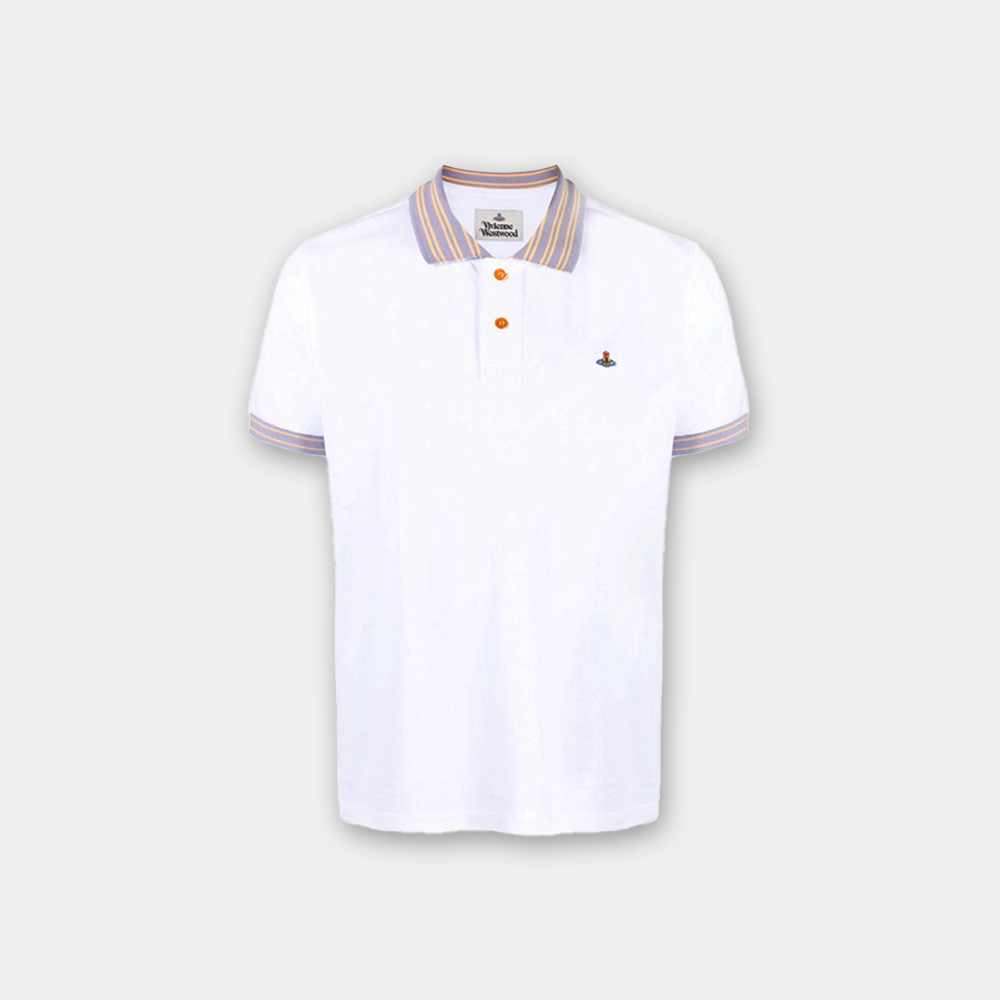 당일배송비비안웨스트우드 남성 스트라이프 반팔 카라 티셔츠 화이트 2H01000A J0009 A401