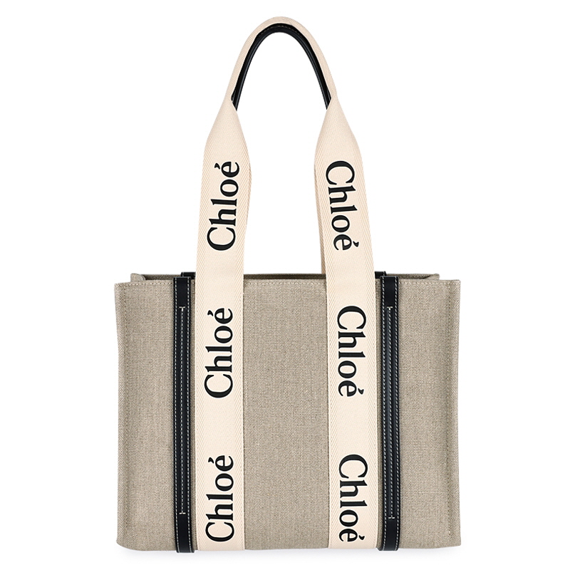 디몬트 24 S/S 끌로에 여성 우디 로고 미디움 토트백(베이지/블랙) CHC22AS383I26 91J