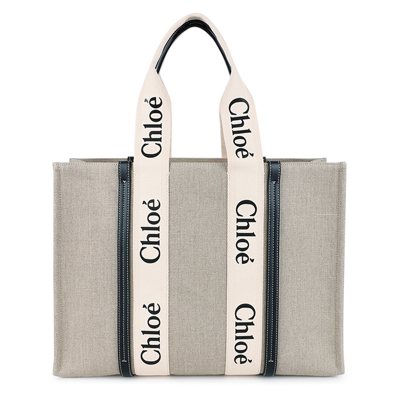 디몬트 24 S/S 끌로에 여성 우디 로고 라지 토트백(베이지/네이비) C22AS382I26 91J