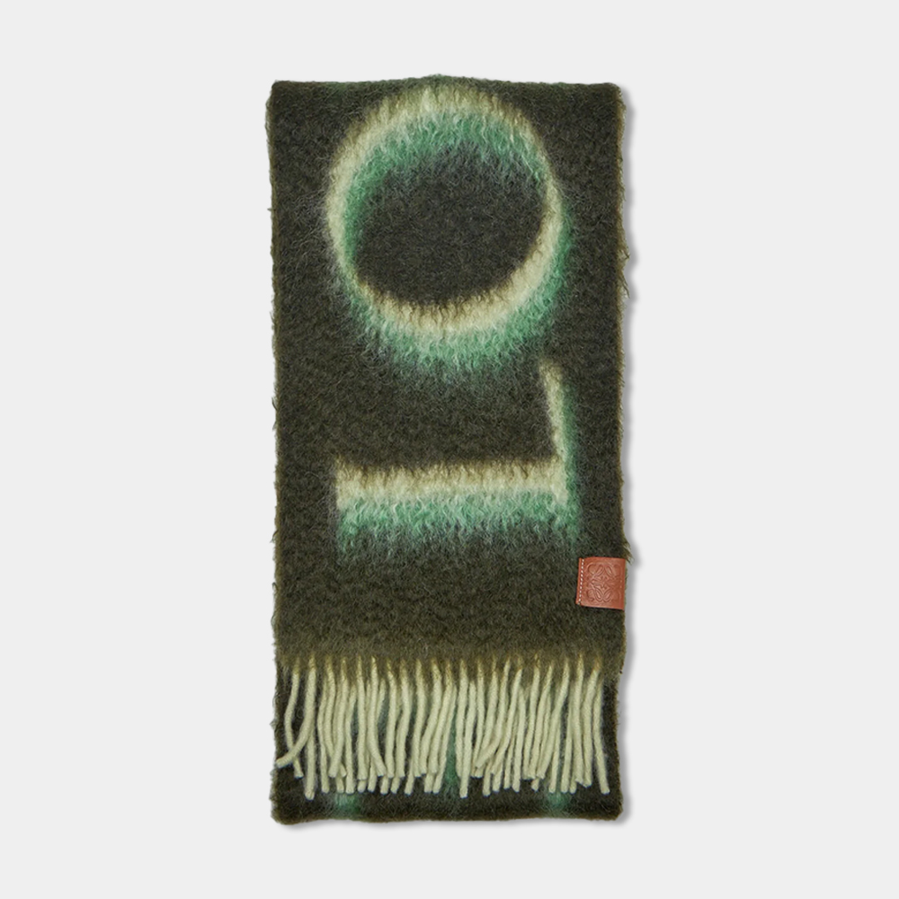 당일배송로에베 공용 울 모헤어 스카프 머플러 그린/화이트 F811257X03 4102